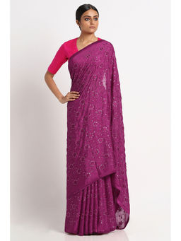 Via East - Wine Georgette Embroidered Embellished Saree