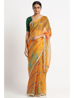 Via East - Burnt Orange Kota silk Leheriya Saree