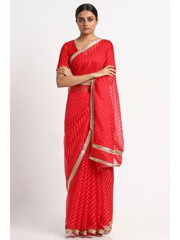 Via East - Red Kota Silk Leheriya Saree