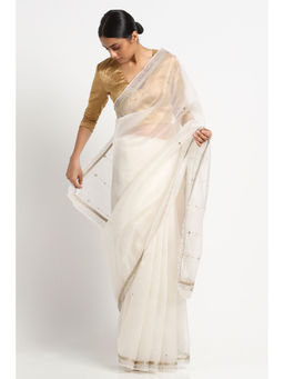 Via East - White Organza Handwork Wajiha Saree