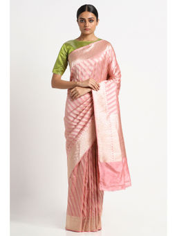 Via East - Blush Pink Silk Banarasi Saree with Unstitched Blouse