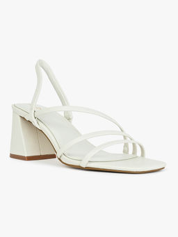 Aldo - White Square Toe Strappy Block Sandal Heels