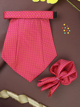 PELUCHE - Notty Yellow Polka Dots Pink Cravat & Pocket Square for Men (Set of 2)
