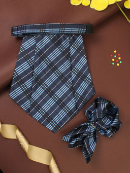 PELUCHE - Striped Blue Cravat & Pocket Square for Men (Set of 2)