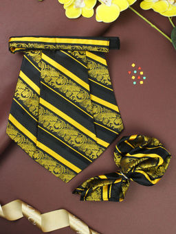 PELUCHE - Priceless Divine Striped Yellow Cravat & Pocket Square for Men (Set of 2)