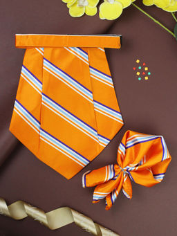 PELUCHE - Snappy Striped Orange Cravat & Pocket Square for Men (Set of 2)