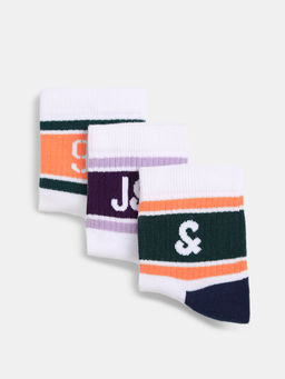 Jack & Jones - Men Colorblock White Calf Length Socks (Pack of 3)