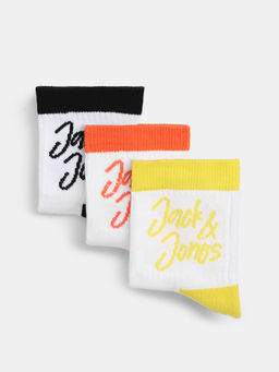 Jack & Jones - Men Colorblock White Calf Length Socks (Pack of 3)