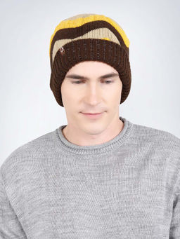 Bharatasya - Stripe Pattern Brown Beanie