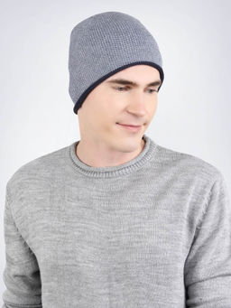 Bharatasya - Men Heathered Warm Thick Knitted Blue Beanie