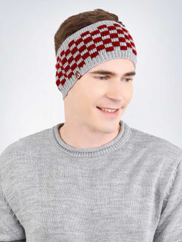 Bharatasya - Check Knitted Warm Woolen Red Head Band
