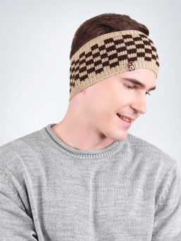 Bharatasya - Check Knitted Warm Woolen Brown Head Band