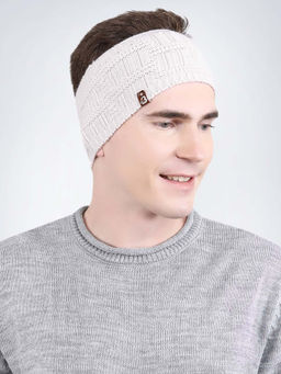 Bharatasya - Check Knitted Warm Woolen Solid Trendy White Head Band