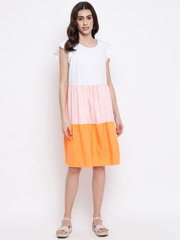 IKI CHIC - Multicolour Ruffles Sleeves Tiered Knee Length Dress