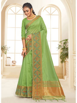 Sangam Prints - Green Siroski Work Traditional Tassle Saree with Unstitched Blouse