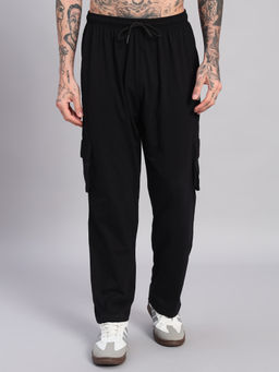 Griffel - Men Cotton Fabric Solid Black Trackpant