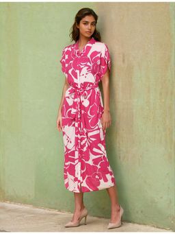 Dora Dori - Floral Printed Midi Dress With Belt (Set of 2)