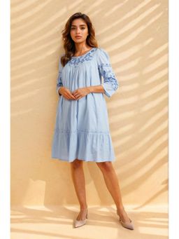 Dora Dori - Pure Cotton Embroidered Fit And Flare Dress