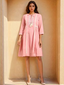 Dora Dori - Pure Cotton Embroidered Fit And Flare Dress