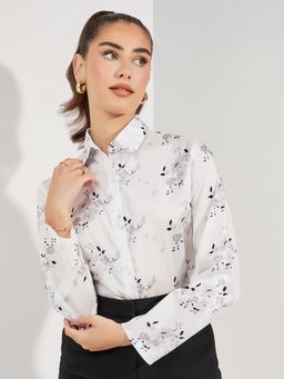 Styli - Women White Floral Printed Collar Long Sleeves Regular Fit Shirt