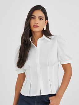 Styli - Women White Solid Collar Short Sleeves Regular Fit Shirt