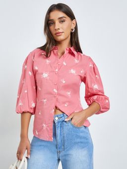 Styli - Women Pink Floral Embroidered Regular Fit Shirt