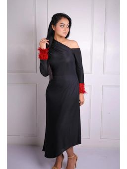 CLASYY - Black Polyester Solid Full Sleeves Asymmetrical Dress