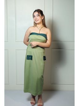 CLASYY - Green Polyester Solid Sleeveless Strapless Dress