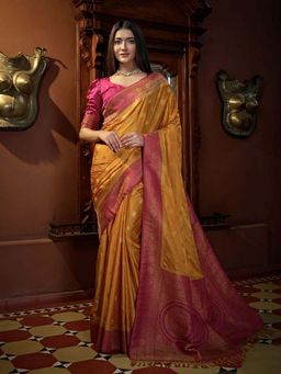 Odette - Mustard Colour Satin Silk Saree with Unstitched Blouse
