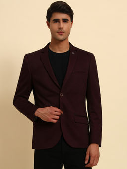 Cantabil - Men Wine Solid Slim Fit Blazer