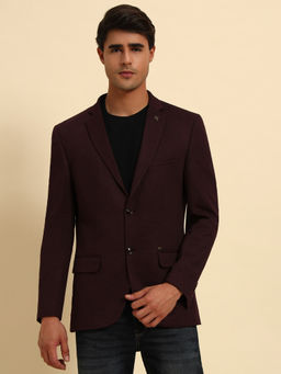 Cantabil - Men Wine Self Design Slim Fit Blazer