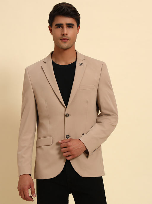Cantabil Men Beige Solid Casual Slim Fit Blazer