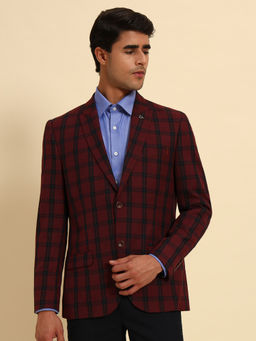 Cantabil - Men Maroon Checks Checks Smart Fit Blazer