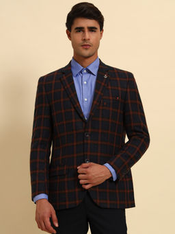 Cantabil - Men Navy Blue Checks Smart Fit Blazer