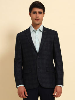 Cantabil - Men Navy Blue Checks Smart Fit Blazer