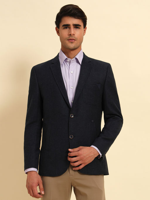 Cantabil Men Navy Blue Solid Smart Fit Blazer