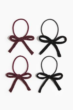 H&M - Women Black 4-Pack Bow-Detail Hair Elastics