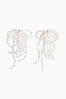 H&M - Women White Beaded Bow Earrings