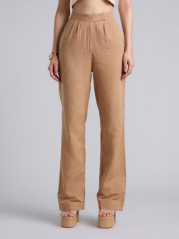MIXT by Nykaa Fashion - Khaki Brown Solid Korean Linen Pant