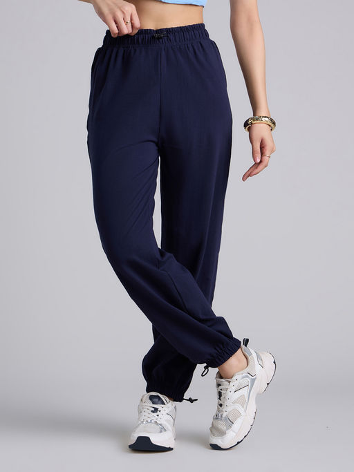 MIXT by Nykaa Fashion Navy Blue Solid Mid Waist Parachute Pant