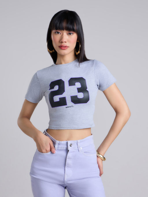MIXT by Nykaa Fashion Charcoal Grey Graphic Print Fitted T-Shirt