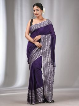 CHARUKRITI - Violet Cotton Handwoven Soft Saree with Nakshi Border with Unstitched Blouse