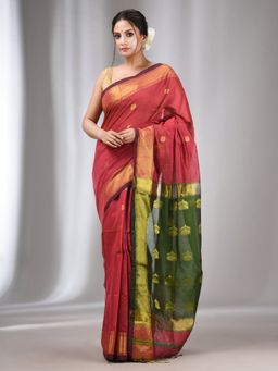 CHARUKRITI - Rose Pink Cotton Silk Handwoven Saree with Zari Border with Unstitched Blouse