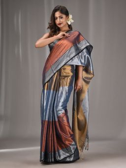 CHARUKRITI - Multicolor Tissue Handwoven Saree with Zari Border with Unstitched Blouse