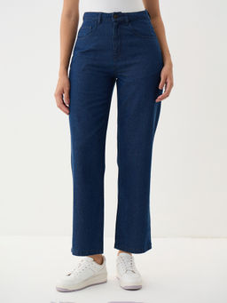 Femmella - Navy Blue Straight Fit Ankle Length Jeans