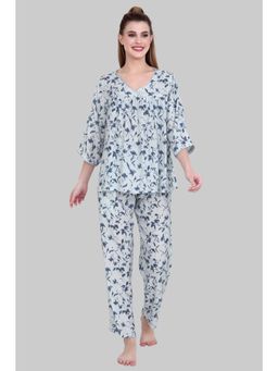 Velure - Grey Tropical Print Frock-Style Night Suit (Set of 2)