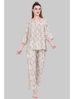 Velure - Brown Leaves Print Frock-Style Night Suit (Set of 2)