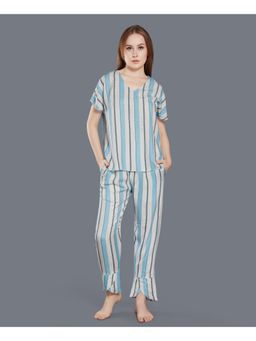 Velure - Blue Stripes Cotton Night Suit (Set of 2)