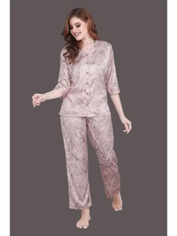 Velure - Abstract Swirl Print Satin Night Suit (Set of 2)