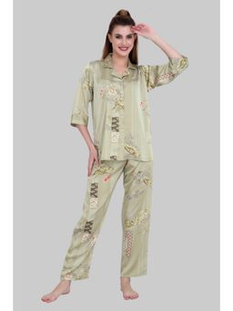 Velure - Embellished Floral Print Satin Night Suit (Set of 2)